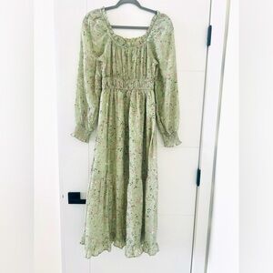 By The River Women’s Square Neck Puff Sleeves Lined Blue Floral Dress, M